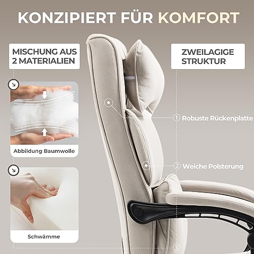 Dowinx Bürostuhl Ergonomisch mit Fußstütze und gepolsterten Armlehnen, ergonomischer Bürostuhl...