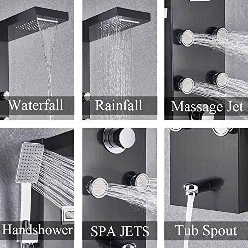 Sistema de Ducha Negro Panel de Ducha Mezclador Termostático Columna de Ducha con Jets de Masaje, Cascada y Lluvia miniatura 6