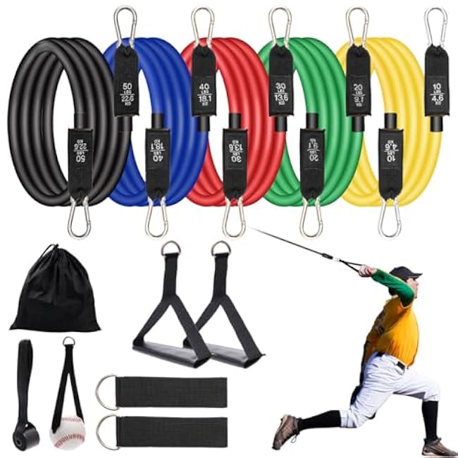 12PCS Baseball Resistance Bands, COITEK Baseball Arm Training Bands Stretching Bands with Interchangeable Grips for Physical Therapy, Muscle Training, Home Workouts