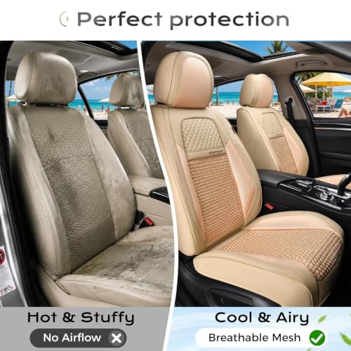 Image of Coverado Car Seat Covers Front Seats, Waterproof Front Seat Covers Nappa Leather Seat Covers for Cars, Breathable Summer Car Seat Cushion Universal Fit for Most Cars SUV Trucks(Front, Beige)