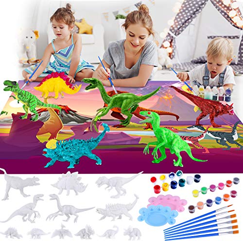 TEPSMIGO Kids Painting Kit Crafts and Art Set, 6 Large Dinosaurs,6 Small Dinos,Kids DIY Crafts Supplies Washable Dinosaur Painting Toys, Educaional Toys Gift for Boys Girls
