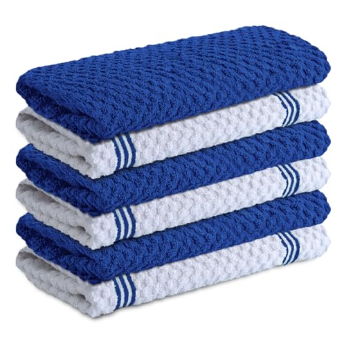 Infinitee Xclusives 100% Cotton Kitchen Towels - 15x25 Inch Ultra Soft Tea Towel, Super Absorbent Terry Dish Towels for Kitchen Linens |Blue|