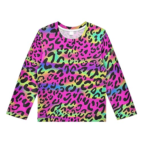 Image of CaTaKu Cheetah Colorful Boys Rash Guard Kids Swim Sun Shirts Long Sleeve UPF 50+ Swimsuit for Boys Girls 11-12