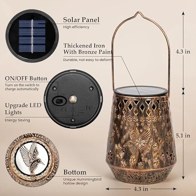 Solar Lanterns Outdoor Decor Waterproof,Hummingbird Hanging Gifts for Women, Mom, Solar Garden Lights Metal Fall Decoration for Outside,Yard, Patio,Garden,Porch,Pool