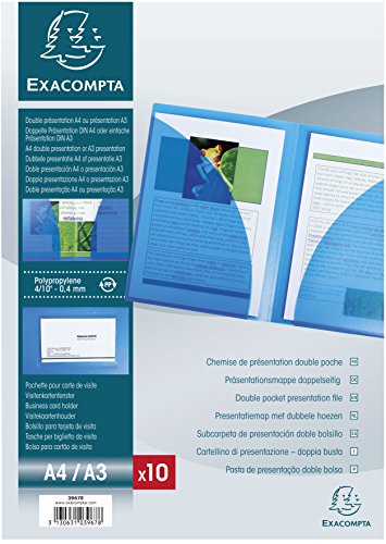 Exacompta 3967E Präsentationshülle aus starkem Kunststoff für DIN A4 mit doppelter Innentasche und Visitenkartenhalter glasklar ideal für Büro und Schule Aktenhülle