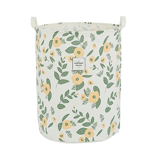 Large Foldable Laundry Basket Organizer Holder portable tall collapsible laundry hamper nusery Storage Basket Bin with Handles Closure (Waterproof Lining, Floral Green Orange)