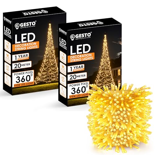 Gesto Warm White Led Serial String Lights – Waterproof Copper Wire Yellow Fairy Lights for Home Decoration,Christmas, Deepawali & Diwali Decoration Lights for Balcony Outdoor (20 Meter | Pack of 2)