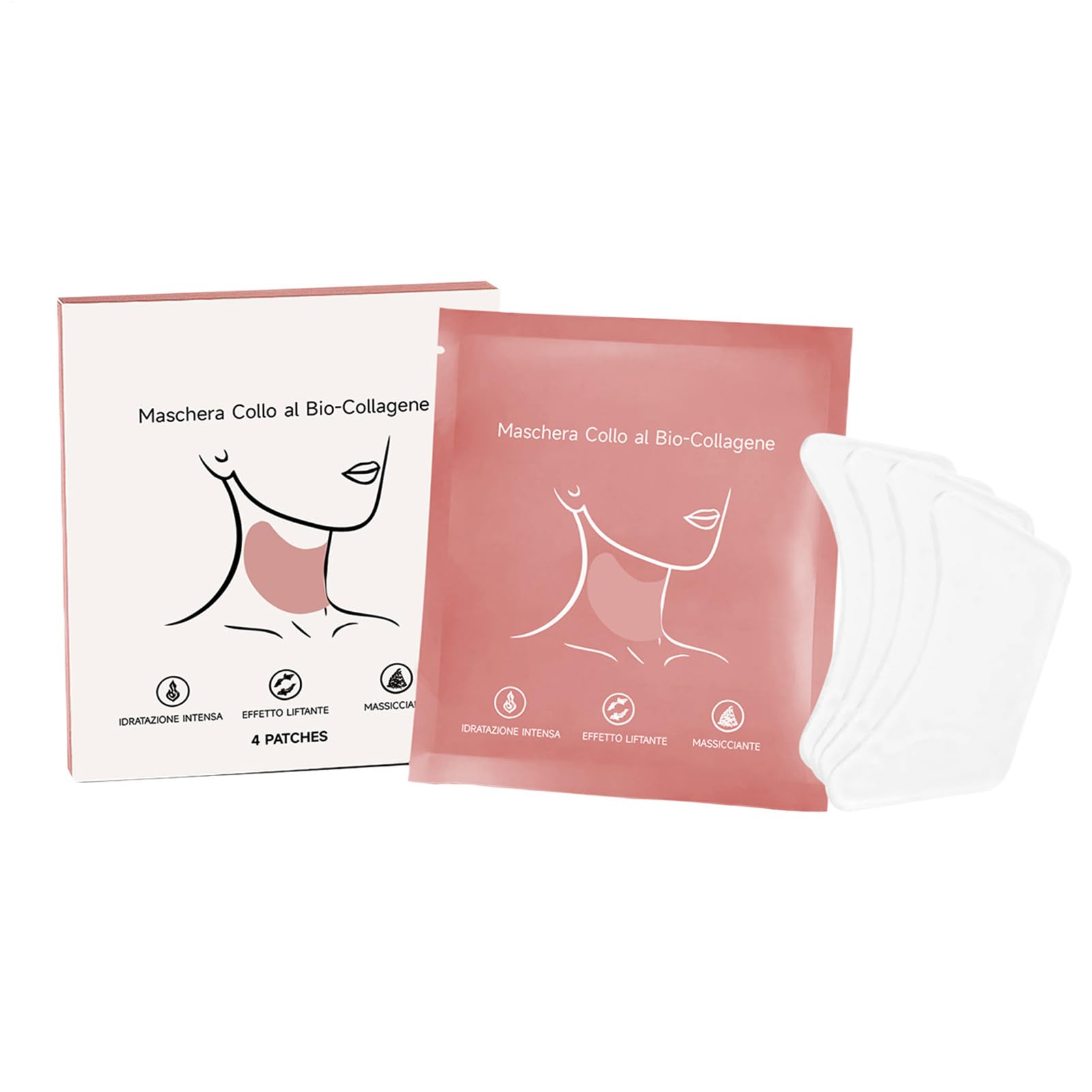 Patch per il collo rassodanti,Confezione da 4 Idratanti Leviganti Illuminanti | Cerotti avvolgenti lifting per il collo | per Routine Giorno e Notte Uso Quotidiano e Viaggio Donna Uomo