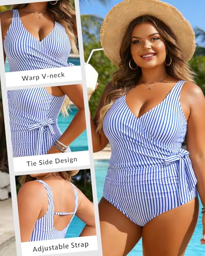 Image of Yonique Plus Size One Piece Swimsuits for Women Tummy Control Bathing Suits Full Coverage Swimwear