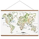 Lenny's World Animals of the World Poster für Zuhause, Klassenzimmer – Tierwelt Wandkunst 91,4 x 61 cm – Wanddekoration Poster – Leinen-Leinwand, Massivholz-Aufhänger – bunte Lernposter für Kinder