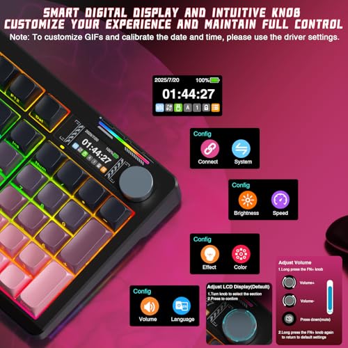 Image of LINGBAO K98 PRO Mechanical Keyboard Wireless, with Screen & Knob,RGB Gaming Keyboard, Tri-Mode BT5.0 /2.4GHz /USB-C, Gasket Mount Hot-Swappable Linear Switches Gamer Keyboards for PC /Mac /Linux /Android