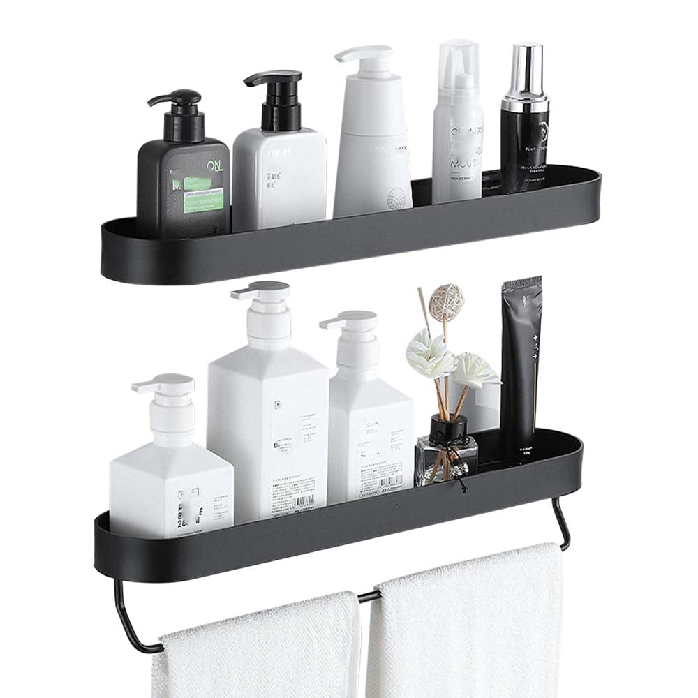 YQIRONRI Shower Caddie Black Caddy No Drilling Shelf Aluminum Adhesive Wall Mount for Kitchen Toilet-B1 Tier 38cm 2