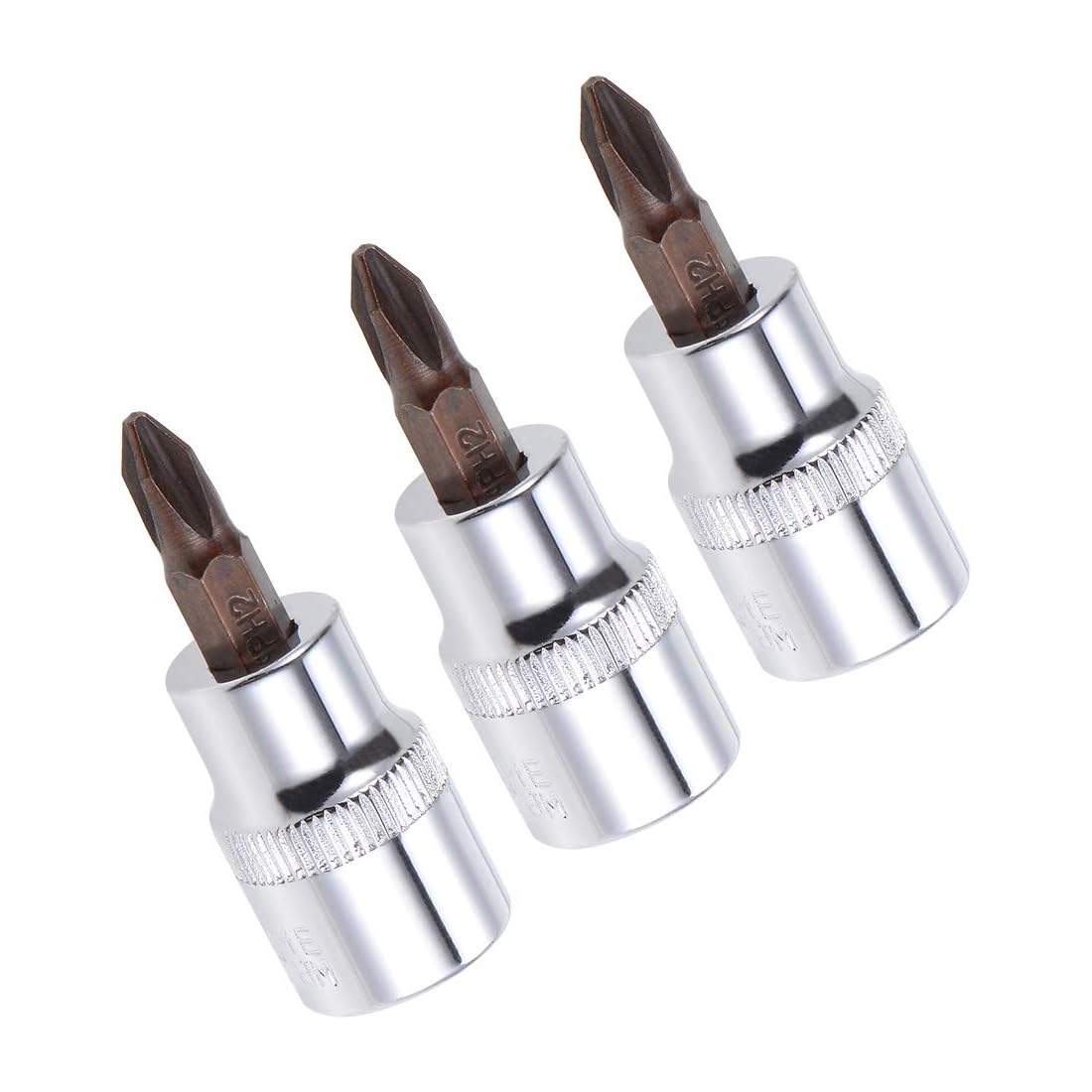 TA-VIGOR 3Pcs Phillips Bit Socket, 3/8" Drive x PH2 Key Socket, Premium S2 Steel Bits, 48mm Length Bit with Hex Shank Power Drill Adapter for Car, Trucks, Bike Repair(for Hand Use Only)