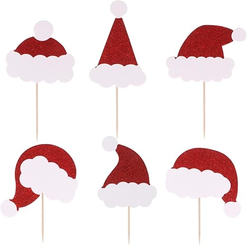 NOLITOY 36pcs Capacillos Para Cupcake Decoración de Navidad Palillo de Dientes de Navidad Cupcake Pick Sombrero de Navidad Decoración Cupcake