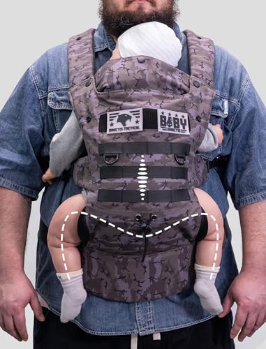 Image of Ergonomic Lumbar Support Baby Carrier for Infants to Toddlers (8-33 lbs), Cozy and Lightweight Military Baby Carrier for Plus Size Parents-Black Camo