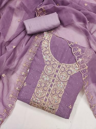 Image of Women's Shimmer Silk Embroidery Work Unstitched Dress Material
