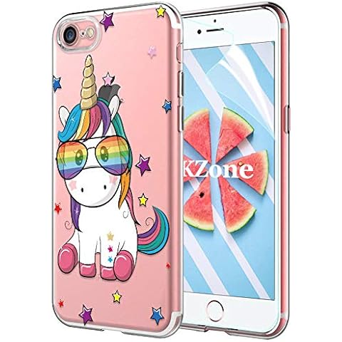 OKZone iPhone 8 / iPhone 7 Case with Screen Protector, Clear Cute Pattern Design Soft & Flexible TPU Ultra-Thin Shockproof Women Cover Cases for Apple iPhone 8 / iPhone 7 4.7 Inches (Unicorn) Cover