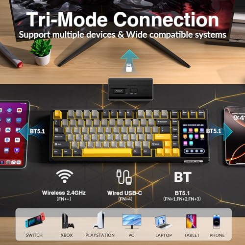 Image of Aula L99 Wireless Mechanical Gaming Creamy Keyboard with Smart Touch Screen | Tri-Mode Hot Swappable Custom Keyboard,RGB Backlit,PBT Keycap,Gasket Mount Creamy Sounding Keyboards for Office PC,84 Keys