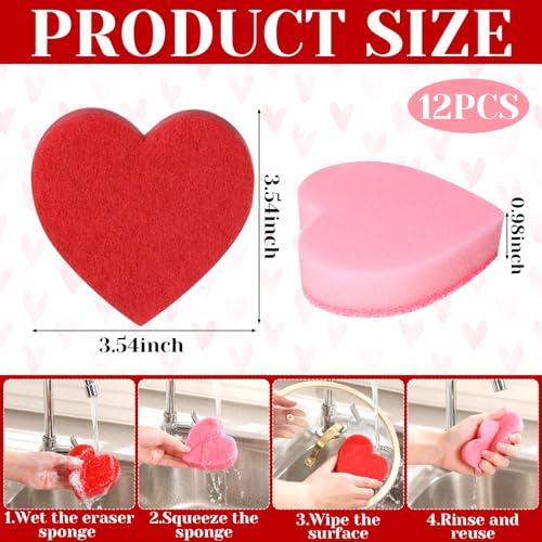 Image of Tioncy 12 Pack Heart Kitchen Sponges Bulk Dual Sided Scrubber Sponges Dishwashing White Pink Kitchen Cleaning Accessories for Household Supplies
