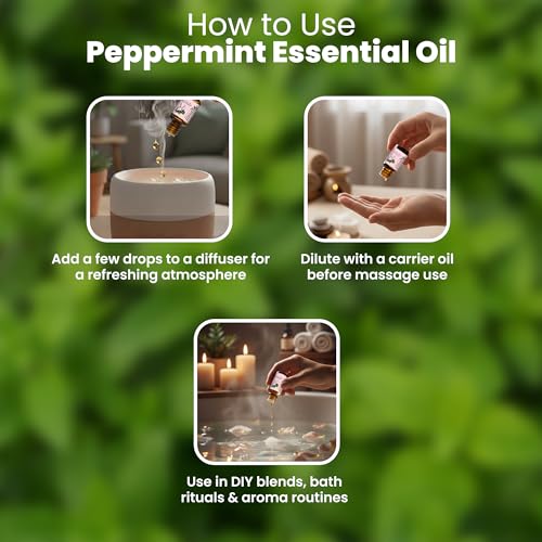 Image of Romyco Peppermint Essential Oil 30ml for Hair Skin Care | Natural Cooling & Soothing Aroma | Focus & Mental Clarity | Use in Diffuser | Pure Premium Natural Undiluted