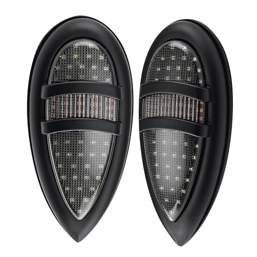 FATECIM 2Pcs Tear Drop LED Tail Light 12V Rear Stop Indicator with Turn Signals for 1938 1939 Lincoln Zephyr Ford Hot Rod Classic Custom Cars Trucks (Black & Smoke Lens)
