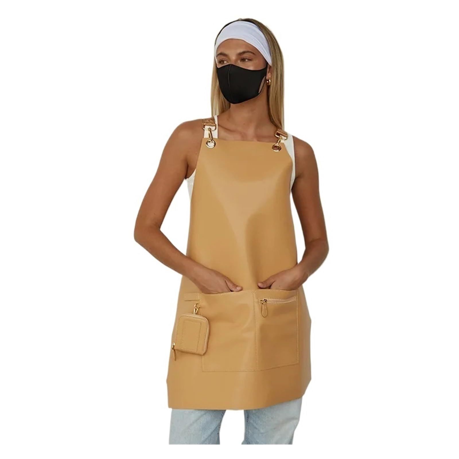 delantal cocina Delantal de peluquero for mujer con correas largas ajustables, múltiples bolsillos, impermeable y resistente a las manchas