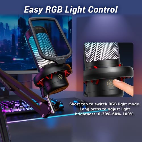 Miniatura 4 de TONOR TC310+ Micrófono Condensador USB con Brazo Boom y Luz RGB