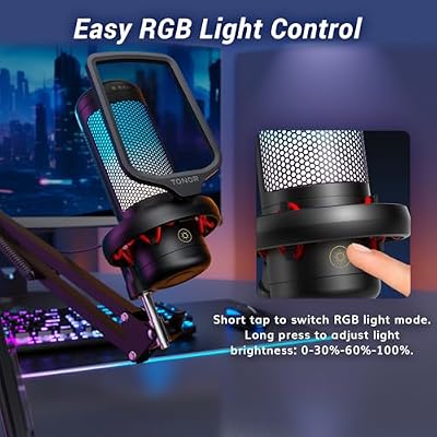 TONOR Gaming Microphone Set with Boom Arm, Vocal Condenser Microphone for PC with Stand, USB Mic with controllable RGB Light, One Tap Mute, Volume Control, for Discord, Twitch Streaming, TC310+