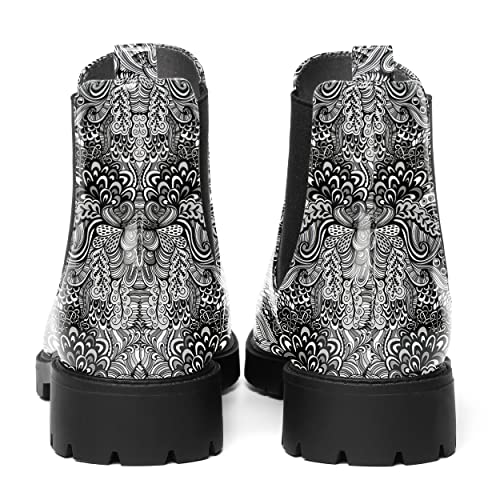 AMBELIGHT Womens Patent Round Toe Casual Flat Heel Boots Elastic Chunky Low Heel Ankle High Boots 1.5 Inch4