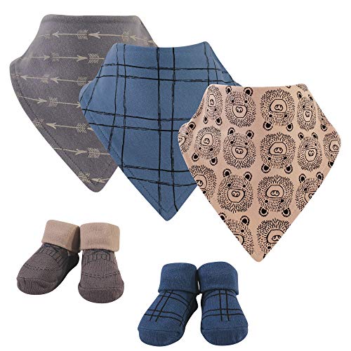 Image of Hudson Baby Unisex Baby Cotton Bib and Sock Set, Black Bear, One Size