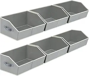 Large Storage Bins Baskets - 6 Pack Closet Storage Cubes, Fabric Baskets for Organizing, Cube Organizer Bins with Handles, Foldable Boxes for Clothes, Towels, Grey