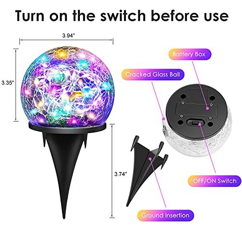 Keevvon 2 Pack Garden Solar Lights Outdoor Decorative, Colored Cracked Glass Solar Globe Lights, Upgraded Waterproof Multicolor Led Ball Lights For Yard Pathway Patio Lawn Outside Decor #TOP5