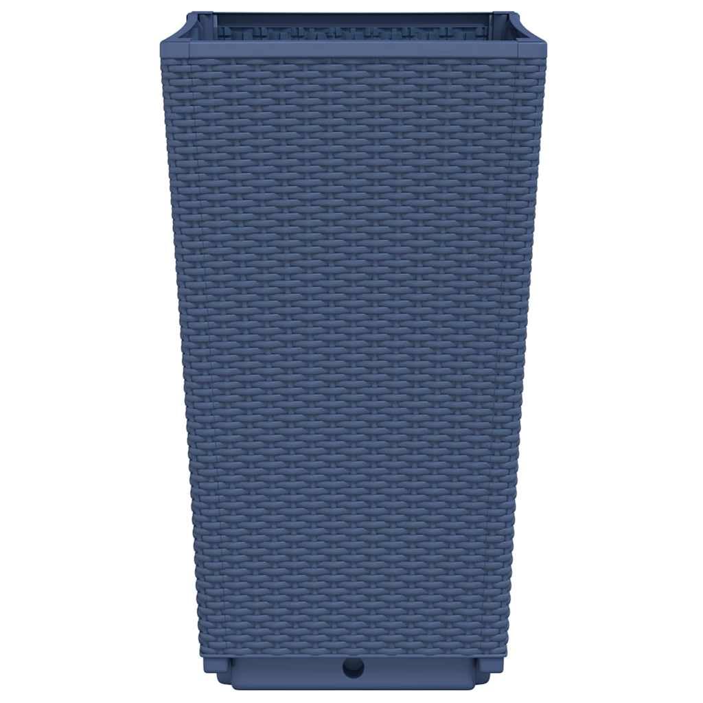 Lot de 4 pots de fleurs gris bleu en polypropylène - 32,5 x 32,5 x 57 cm - Aspect rotin - Pour jardin, terrasse, balcon, herbes, légumes, intérieur et extérieur