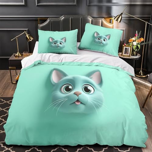 Parure de lit chat 3D double : housse de couette 200x200 microfibre douce pour ado