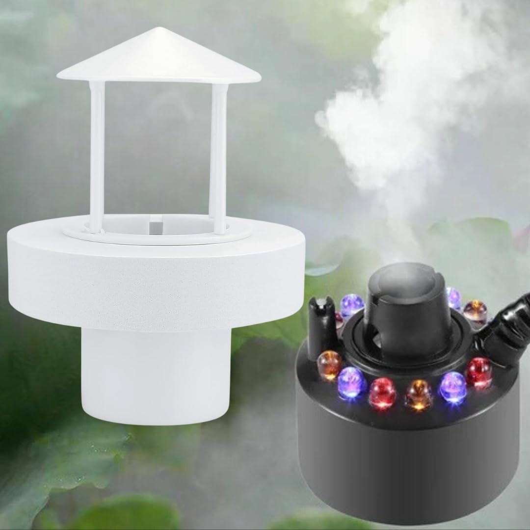 Premier Plants Mist Maker Fogger for Living Room for Water Fountain Pond Atomizer with 24V Color Changing Ultrasonic and Humidifier Floater (White)