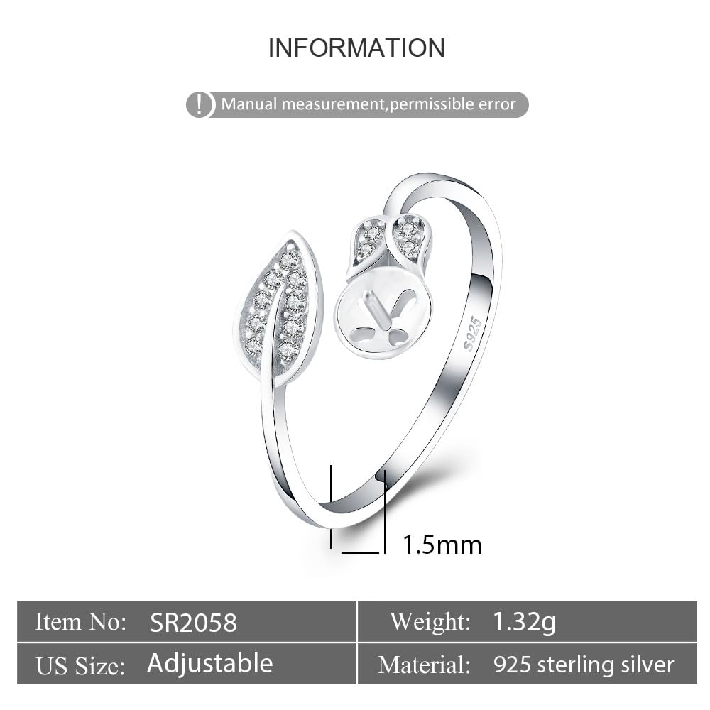 LGSY Sterling Silver CZ Leaf Design Adjustable Rings for Women, Design Ring Mounts Fittings with Pearl Seat for DIY Jewelry Making