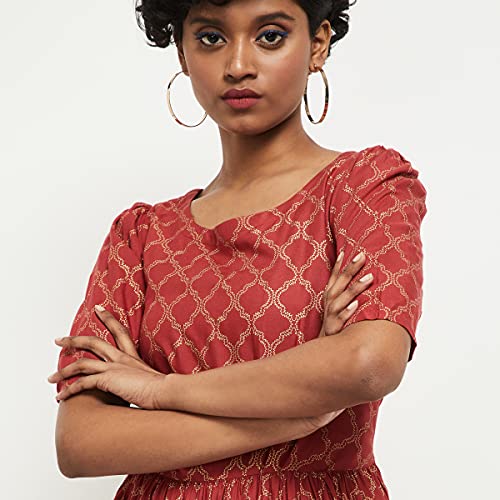 Image of Max Women's Rayon Printed Round Neck Ethnic Maxi Dress Ankle Length