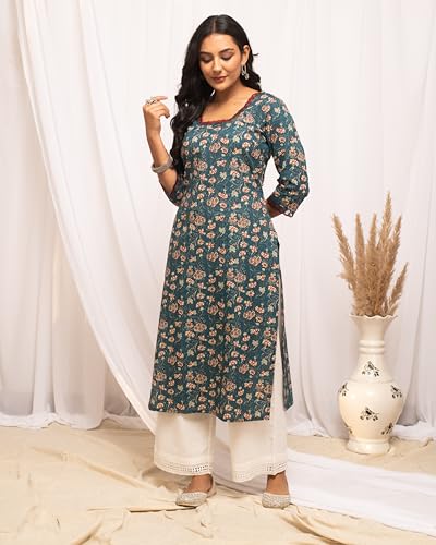 Image of FIORRA Women's Cotton Straight Fit Straight Floral Printed Kurta