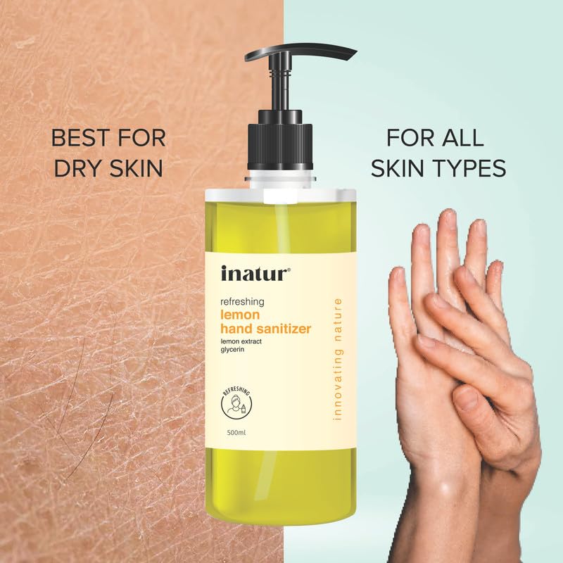 Image of inatur Refreshing Hand Sanitizer Gel Combo | Alcohol-Based, Antibacterial, Kills 99.9% Germs | Safe on Skin & Surfaces | Hand Sanitizer 500ml | Perfect Disinfectant Gel for Hygiene & Protection