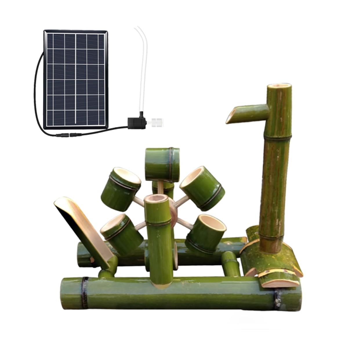 asdchZen Bamboo Fountains Kit With Pump, Solar Powered Bamboo Fountain With 6W Solar Panel, Water Filter, 2M Water Tube Feng Shui Zen Water Fountain For Indoor Outdoor Backyard