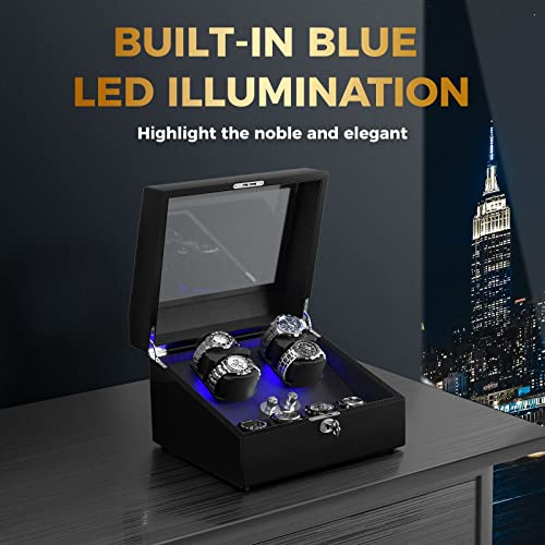Alphawin Watch Winder 4 For Automatic Watches, Automatic 4 Watch Winders With 4 Storage Display Anti-Magnetic Watch Winder Box For Men/Women's Mechanical Watches Carbon Fiber #TOP4
