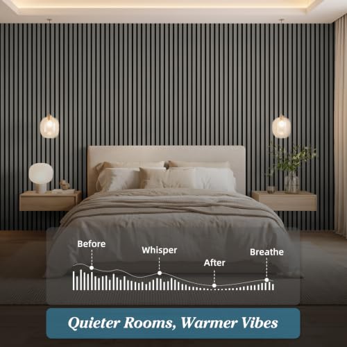 Image of Art3d 6-Piece Wood Acoustic Panels for Noise Reduction, 3D Textured Wall Paneling for Living Room Bedroom TV Background Interior Decor, Grey Oak
