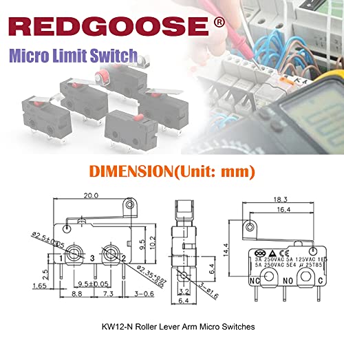 Redgoose 30Pcs Micro Limit Switch 250Vac 5A Spdt 1No 1Nc Normally Open Close Limit Switch Kw12-A/B/N(3X10Pcs) 3 Pins Tact Micro Switches Kit #TOP5