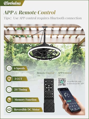Image of Fanbulous 20 inch Outdoor Ceiling Fan with Light, Waterproof Caged Gazebo Fan | IP65, Weatherproof, Plug in , Remote, APP Control, 3CCT Dimmable, Outdoor Fan with Hanging Hook for Patio, Porch, Pergola