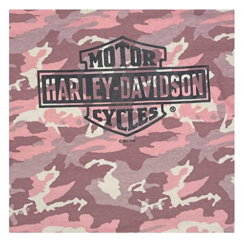 Harley-Davidson Little Girls' Camo Printed Ringer Short Sleeve Toddler Tee, Pink2
