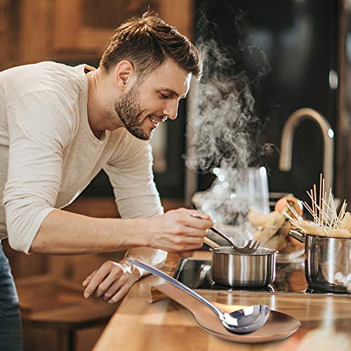 Image of VanlonPro Stainless Steel Spoon Rest, Spatula Ladle Holder, Stainless Steel Utensil Spoon Rest Holder, Brushed Finish, Dishwasher Safe 9.8 x 3.7 Inch (Rose Gold 1PC)