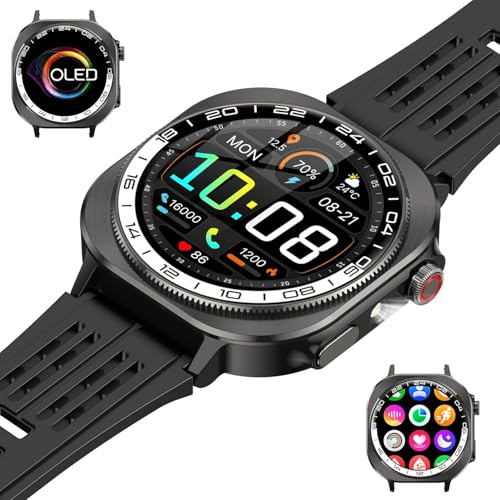 Reloj Inteligente Hombre Mujer Militar, 2026 AMOLED 1.43' con Llamadas Bluetooth 5.4, 60 Días de Autonomía Smart Watch con Linterna LED,IP68 Impermeable/24/7 Monitor/130+Deportivos/Android iOS (Negro）