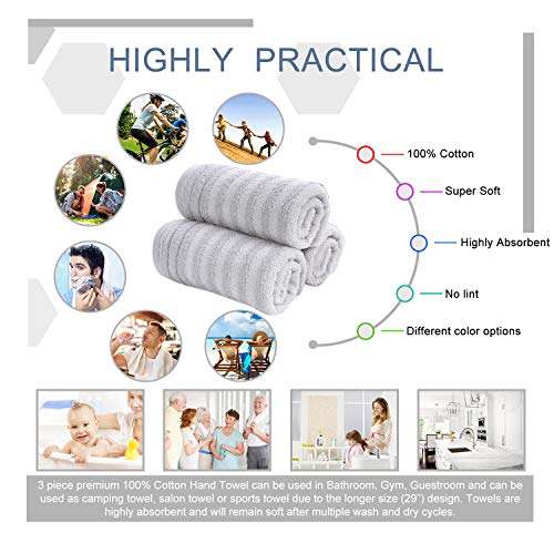 Dyholiland Hand Towels For Bathroom 100% Cotton Soft Highly Absorbent Hand Towel Set, Size 13" X 29" (Gray, 3-Pack) #TOP3