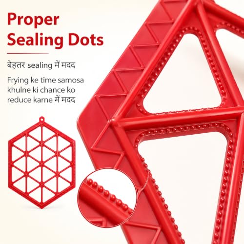 Image of Samosa Maker Mould, 24 Cavity ABS Plastic Tray - Red | Sealing dots, ABS plastic body, makes 24 samosas at once; keep filling away from edges for better sealing, Made in India