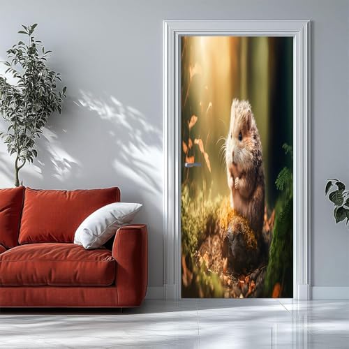 Pegatinas 3D para Puertas de Interior Hámster Bosque Mural de Puerta Autoadhesivo, Extraíble, para Dormitorio, Sala de Estar, decoración del Hogar, 90 X 210 Cm
